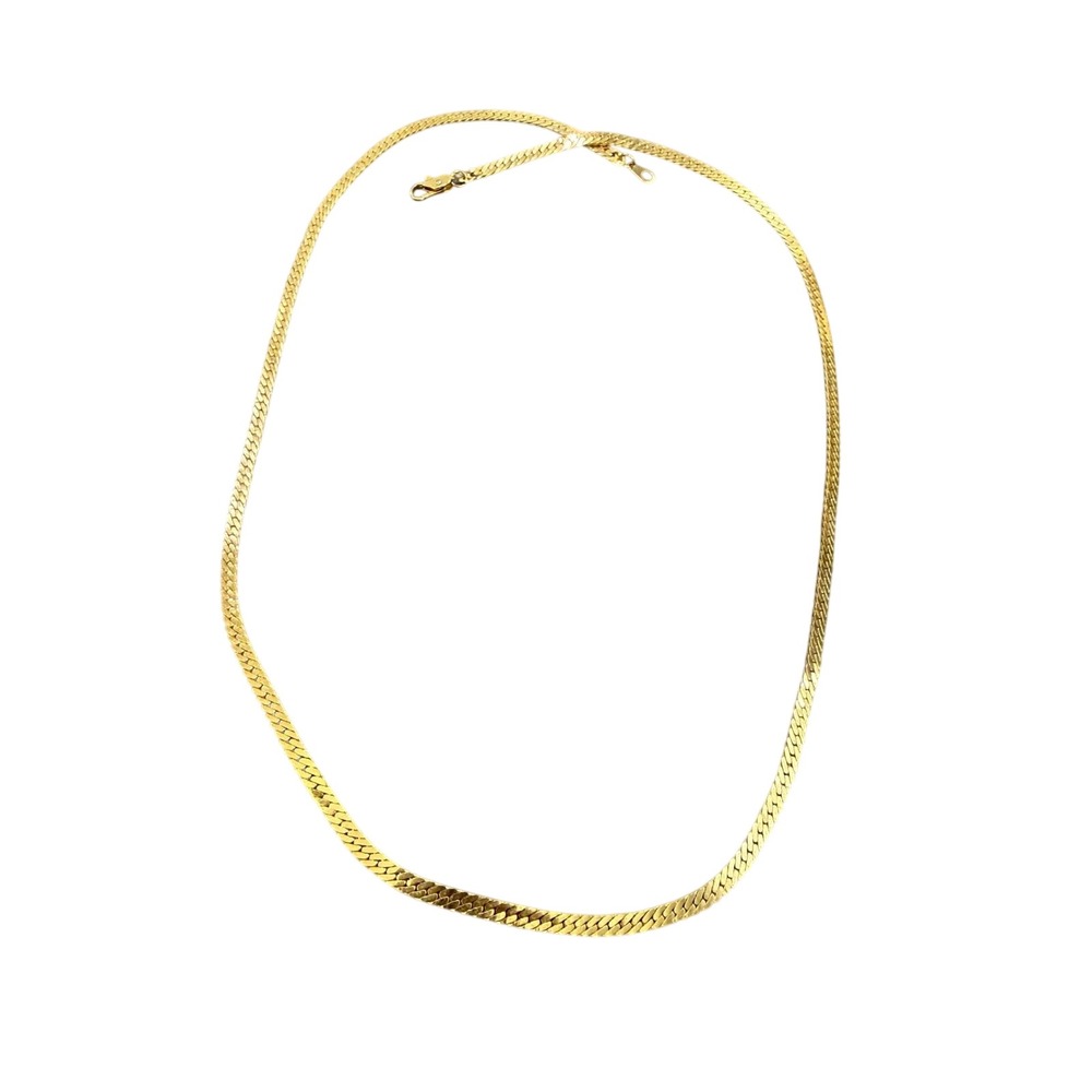Gold Tone Herringbone Chain Necklace‎ Clasp 24"